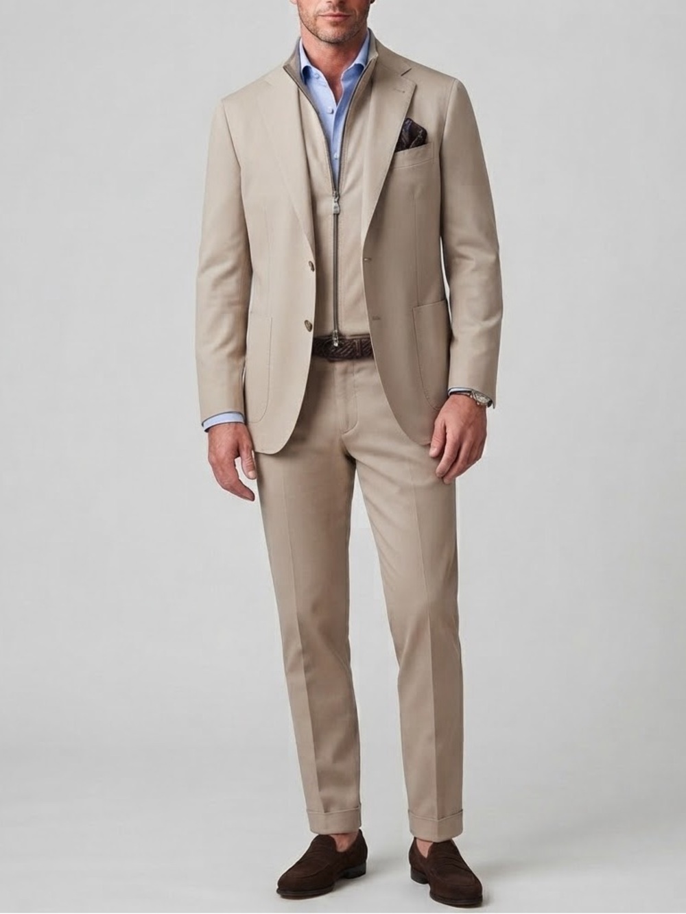 CORNELIANI Beige Cashmere/Cotton Blazer with Inner Vest